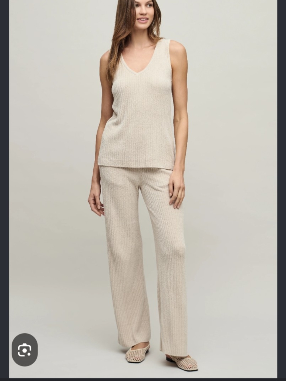CozyChic Ultra Lite® Ribbed Lounge Set Barefoot D

 Knit Wide-Leg Pants in Cream